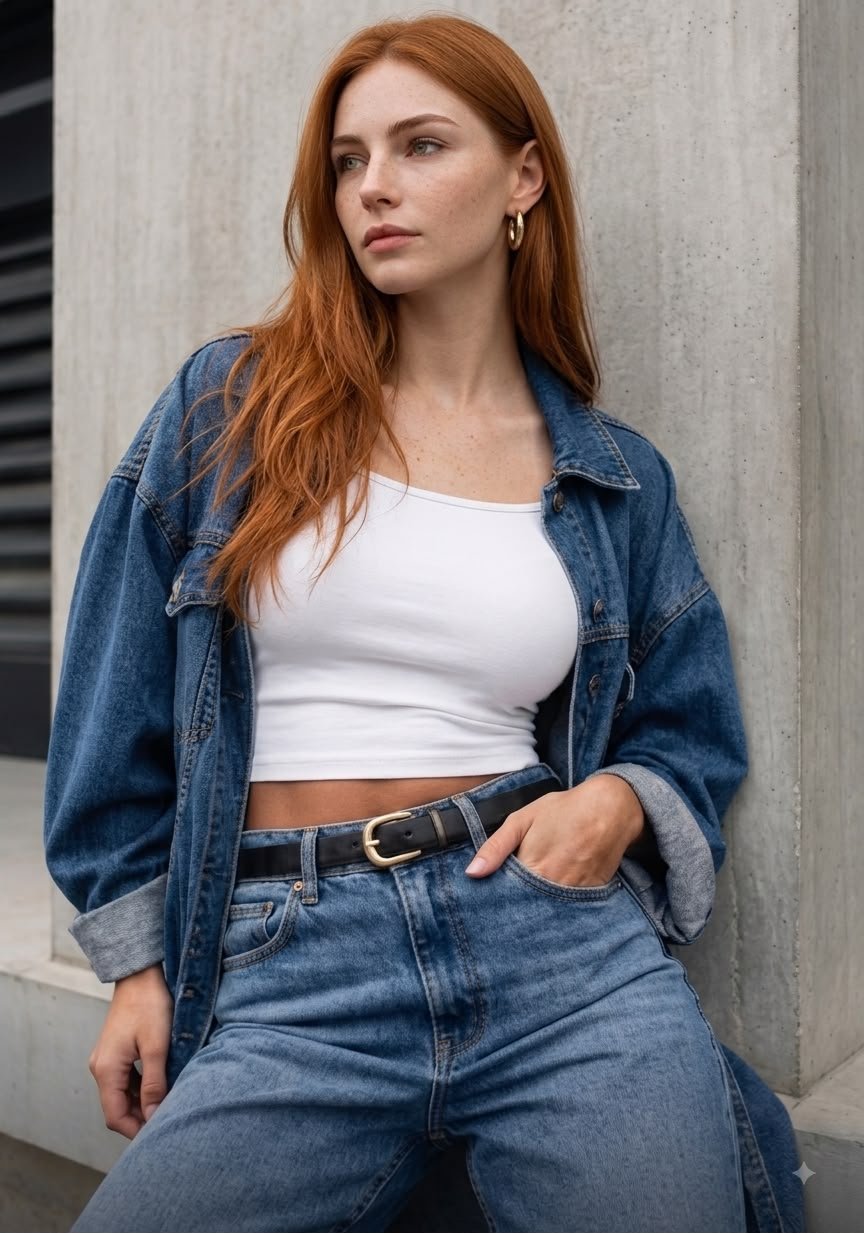 Modelo vestindo jaqueta e calça jeans da Jeans On The Box